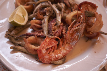 Assorted fried seafood