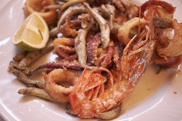 Assorted fried seafood