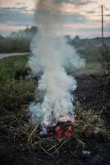 Smoke of a fading fire on the street. For use as a texture