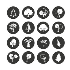 tree icon set in circle buttons
