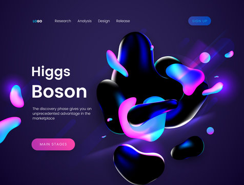 Fototapeta Landing page template with a dark scifi background - Boson Giggs, can be used for science, astronomy, quantum physics and space theme web sites.