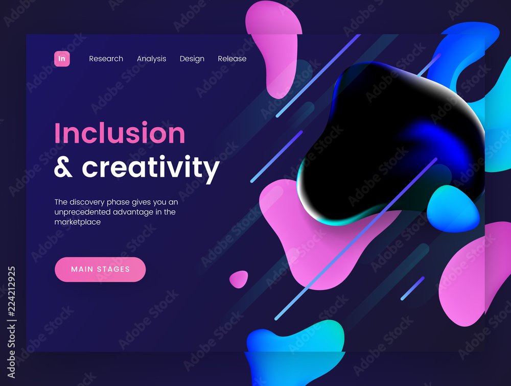 Wall mural dark landing page template with a liquid futuristic background - inclusion and creativity, can be us