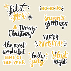Calligraphic Christmas Stickers Set - handwritten vector design