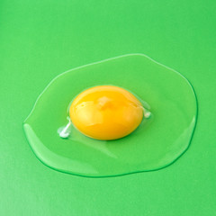 Raw egg on a green background