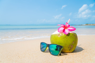 Coconut on tropical beach.