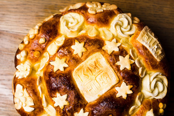 Serbian slava bread decorated in traditional style