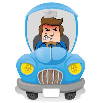 Illustration of mascot executive person with social, nervous, brave clothing while driving a car. Ideal for catalogs, information and institutional material