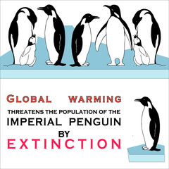 Vector color poster with penguins, dedicated to the problem of global warming