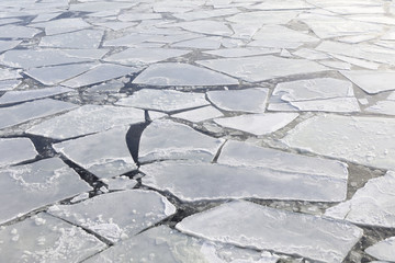 Pieces of ice in a cold sea at winter