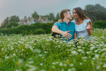 Fototapeta premium Funny boy and girl talk to each other