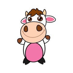 cute little happy cow with outline vector logo design