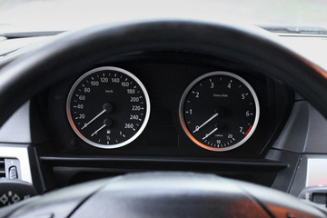 Car dashboard, illuminated panel, speed display