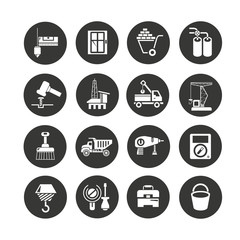construction and tool icon set in circle buttons