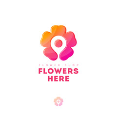 Flowers here are logo. Map marker in the flower. Flower shop, bouquets delivery icon. Simple icon.