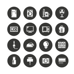 electronic device and home appliance icon set in circle buttons