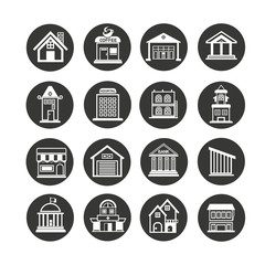 building icon set in circle buttons