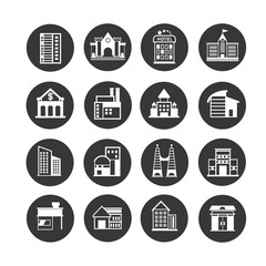 building icon set in circle buttons