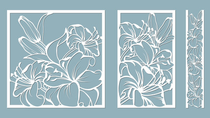 Fototapeta na wymiar template for laser cutting and Plotter. Flowers, leaves, bouquet for decoration. Vector illustration. lily. plotter and screen printing. serigraphy