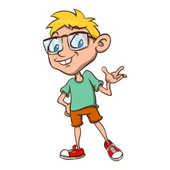 Geek Boy Mascot Greetings Cartoon Vector