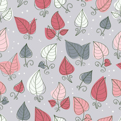 Seamless pattern of hand-drawn and colored leaves.Vector graphics .