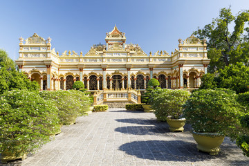 Large Buddha temple in summer in My Tho, Vietnam