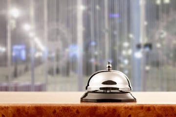 Vintage hotel reception service desk bell.