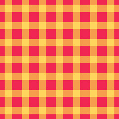 Seamless pattern check plaid fabric texture. Red with orange color cage diagonal background Vector illustration.