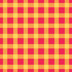 Seamless pattern check plaid fabric texture. Red with orange color cage diagonal background Vector illustration.