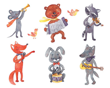 Forest animals with musical instruments.