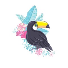 Obraz na płótnie Canvas An illustration of a nice toucan in vector format. A cute toucan bird image for kid's education and fun in nursery and schools, and decoration purposes. Jungle animals collection