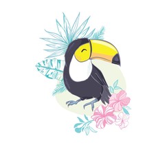 Naklejka premium An illustration of a nice toucan in vector format. A cute toucan bird image for kid's education and fun in nursery and schools, and decoration purposes. Jungle animals collection