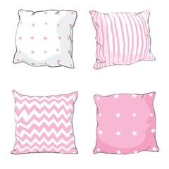 Vector cartoon decorative pillows. Hand drawn set of decorative pillows. Doodle illustration