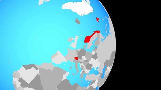 Closing in on EFTA countries on simple political globe. 3D illustration.
