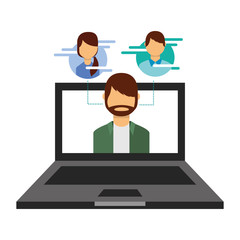 man on screen laptop people social media connection