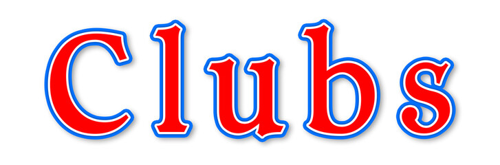 Clubs - elegant red text written on white background