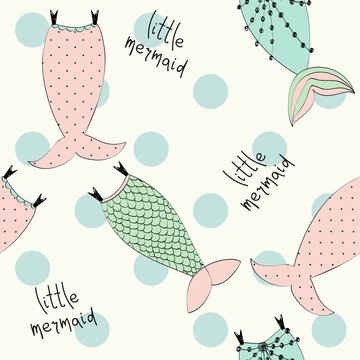 Vector seamless pattern with a mermaid tails