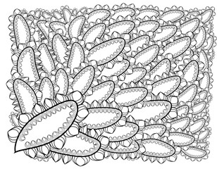 Pattern for coloring book. Ethnic, floral, retro, doodle, tribal design element. Black and white background.