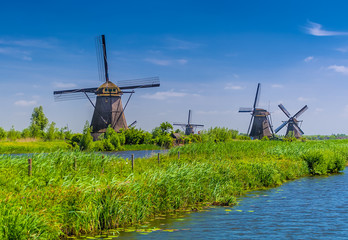 Naklejka premium Wiatraki w Kinderdijk w Holandii