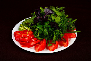 Vegetables and herbs plate