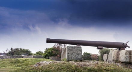 Big german gun coastline in Grandville, Brittany, France, part of the legendary atlantic wall