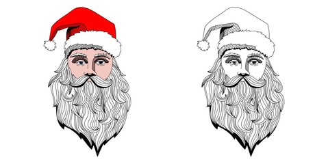 Portrait of Santa Claus head. Vector hand drawn