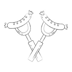 grilled two sausages on fork fast food