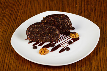 Chocolate roll with nuts