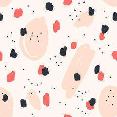 Beautiful abstract seamless repeating pattern. Hand painted artistic style with chaotic paint elements. Perfect for textile, wrapping, web and all kind of decorative projects. Vector illustration.