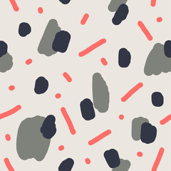 Beautiful abstract seamless repeating pattern. Hand painted artistic style with chaotic paint elements. Perfect for textile, wrapping, web and all kind of decorative projects. Vector illustration.