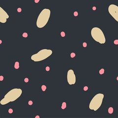 Beautiful abstract seamless repeating pattern. Hand painted artistic style with chaotic paint elements. Perfect for textile, wrapping, web and all kind of decorative projects. Vector illustration.