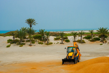 JCB Backhoe Construction Equipment abandoned in Desert area near Saadiyat Island Abu Dhabi