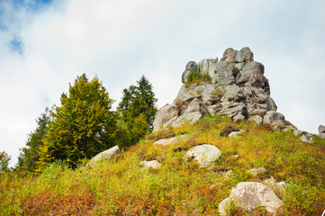The rocky mountain peaks in the national park