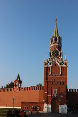 Fototapeta na wymiar View to Spasskaya tower and walls of Moscow kremlin, Russia
