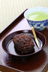 ohagi ( botamochi ), rice cake covered with sweet red bean paste, traditional japanese sacred food
